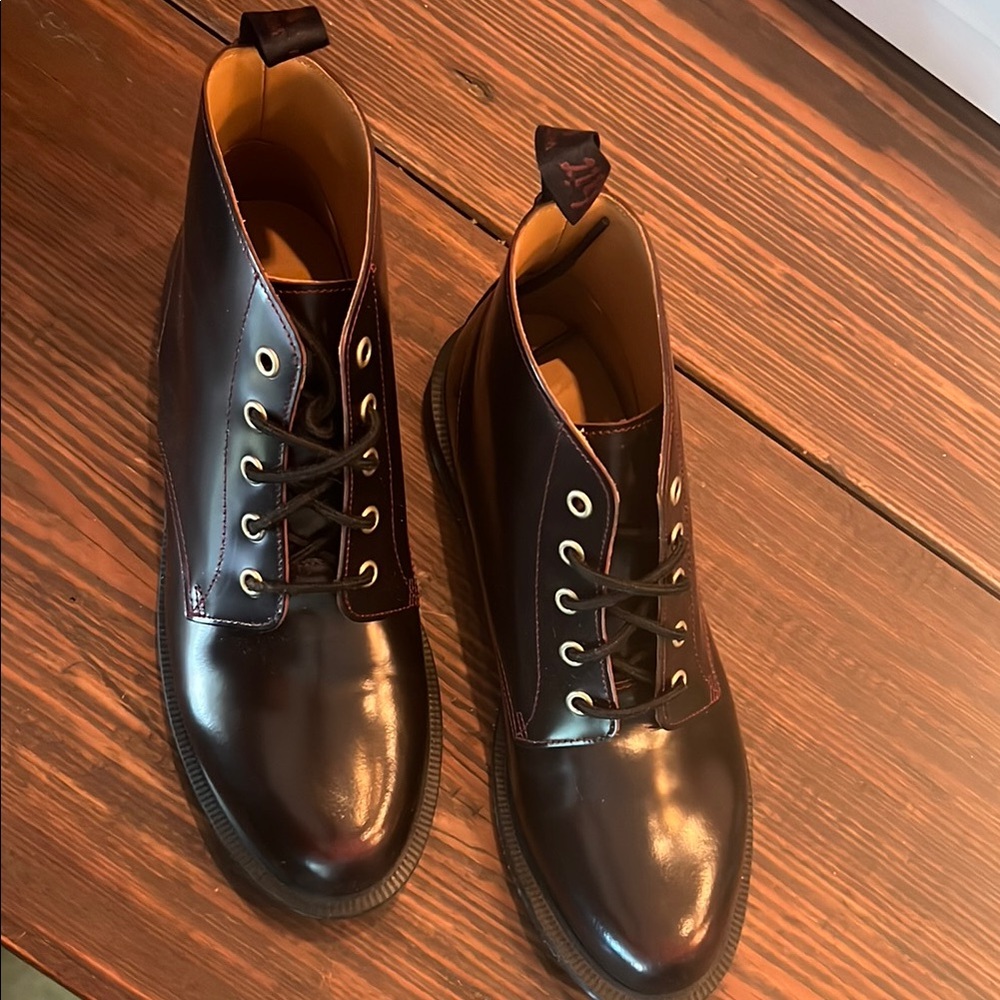 Dr Martens Emmeline Ankle Boots with Lace-Up Design and Polished Finish
